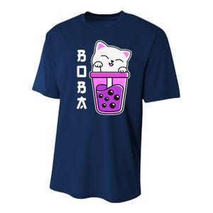 Cat Boba Anime Bubble Tea Neko Girls Kawaii Girlsn Youth Performance Sprint T-Shirt