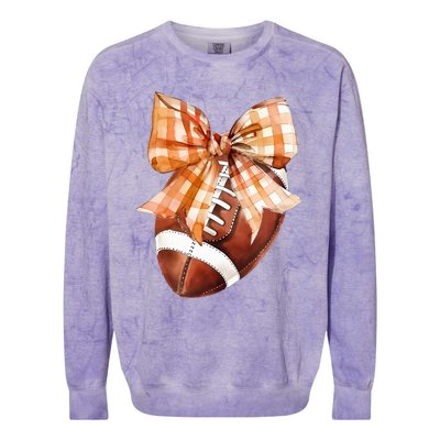 Coquette Bow American Football Autumn Thanksgiving Game Day Colorblast Crewneck Sweatshirt