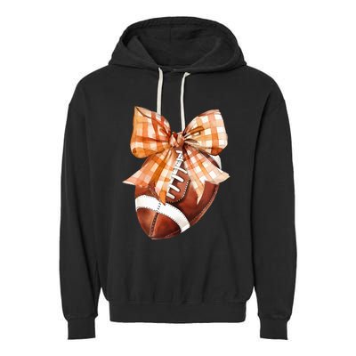 Coquette Bow American Football Autumn Thanksgiving Game Day Garment-Dyed Fleece Hoodie