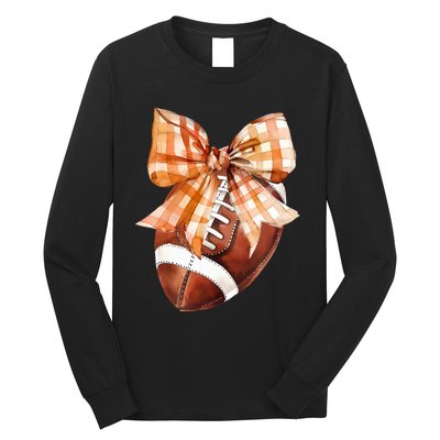 Coquette Bow American Football Autumn Thanksgiving Game Day Long Sleeve Shirt