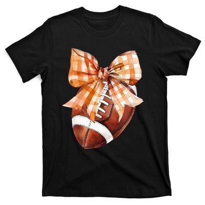 Coquette Bow American Football Autumn Thanksgiving Game Day T-Shirt