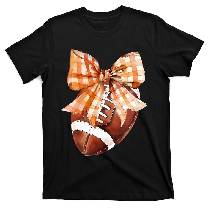 Coquette Bow American Football Autumn Thanksgiving Game Day T-Shirt