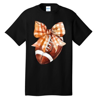 Coquette Bow American Football Autumn Thanksgiving Game Day Tall T-Shirt