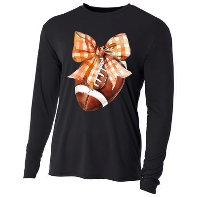 Coquette Bow American Football Autumn Thanksgiving Game Day Cooling Performance Long Sleeve Crew