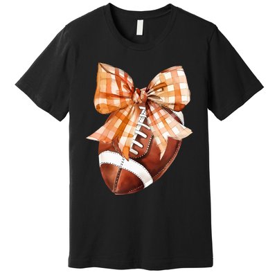 Coquette Bow American Football Autumn Thanksgiving Game Day Premium T-Shirt