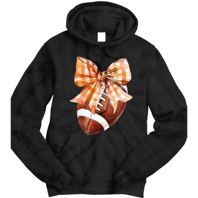 Coquette Bow American Football Autumn Thanksgiving Game Day Tie Dye Hoodie