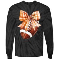 Coquette Bow American Football Autumn Thanksgiving Game Day Tie-Dye Long Sleeve Shirt