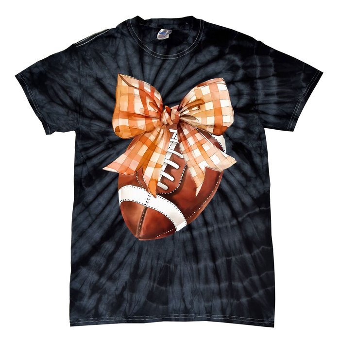 Coquette Bow American Football Autumn Thanksgiving Game Day Tie-Dye T-Shirt