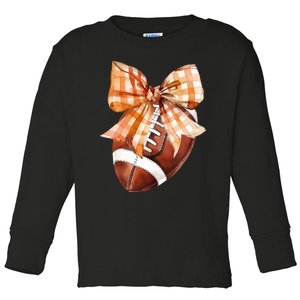 Coquette Bow American Football Autumn Thanksgiving Game Day Toddler Long Sleeve Shirt