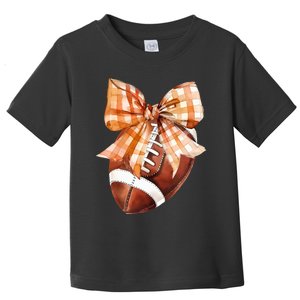 Coquette Bow American Football Autumn Thanksgiving Game Day Toddler T-Shirt