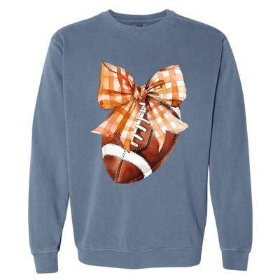 Coquette Bow American Football Autumn Thanksgiving Game Day Garment-Dyed Sweatshirt