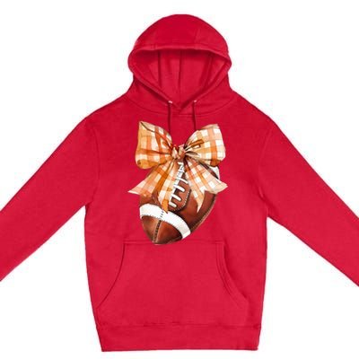 Coquette Bow American Football Autumn Thanksgiving Game Day Premium Pullover Hoodie