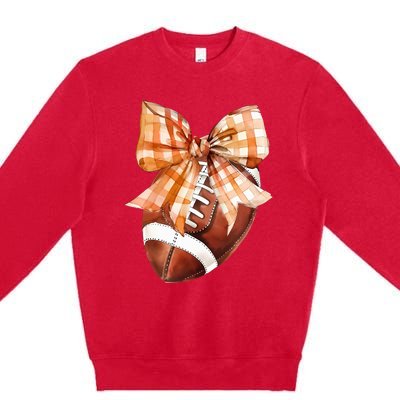 Coquette Bow American Football Autumn Thanksgiving Game Day Premium Crewneck Sweatshirt