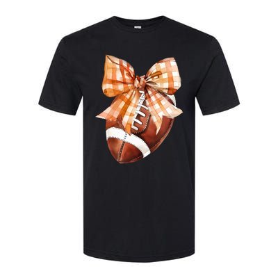 Coquette Bow American Football Autumn Thanksgiving Game Day Softstyle CVC T-Shirt