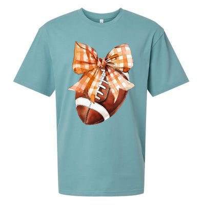 Coquette Bow American Football Autumn Thanksgiving Game Day Sueded Cloud Jersey T-Shirt