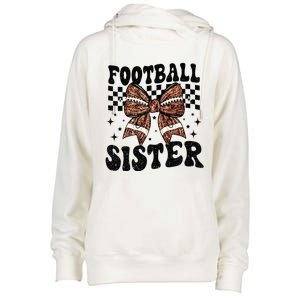 Coquette Bow American Football Sister Game Day Thanksgiving Womens Funnel Neck Pullover Hood