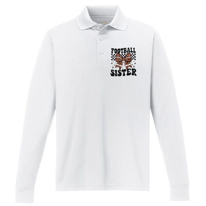 Coquette Bow American Football Sister Game Day Thanksgiving Performance Long Sleeve Polo