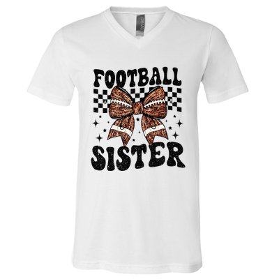 Coquette Bow American Football Sister Game Day Thanksgiving V-Neck T-Shirt