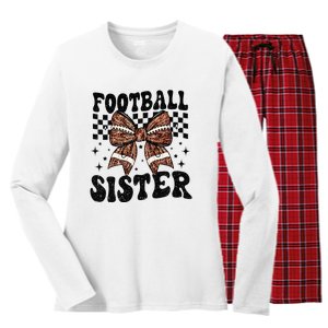 Coquette Bow American Football Sister Game Day Thanksgiving Women's Long Sleeve Flannel Pajama Set 