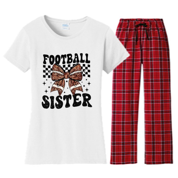 Coquette Bow American Football Sister Game Day Thanksgiving Women's Flannel Pajama Set