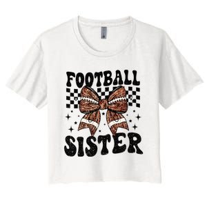 Coquette Bow American Football Sister Game Day Thanksgiving Women's Crop Top Tee