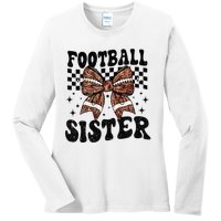 Coquette Bow American Football Sister Game Day Thanksgiving Ladies Long Sleeve Shirt