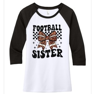 Coquette Bow American Football Sister Game Day Thanksgiving Women's Tri-Blend 3/4-Sleeve Raglan Shirt