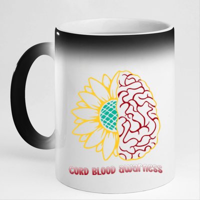 Cord Blood Awareness Month Sunflower Blue Ribbon Support Gift 11oz Black Color Changing Mug