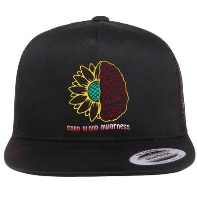 Cord Blood Awareness Month Sunflower Blue Ribbon Support Gift Flat Bill Trucker Hat