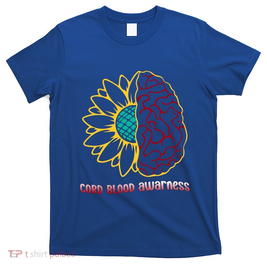 Cord Blood Awareness Month Sunflower Blue Ribbon Support Gift T-Shirt