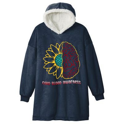 Cord Blood Awareness Month Sunflower Blue Ribbon Support Gift Hooded Wearable Blanket