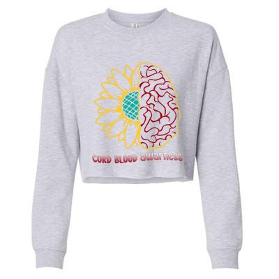 Cord Blood Awareness Month Sunflower Blue Ribbon Support Gift Cropped Pullover Crew