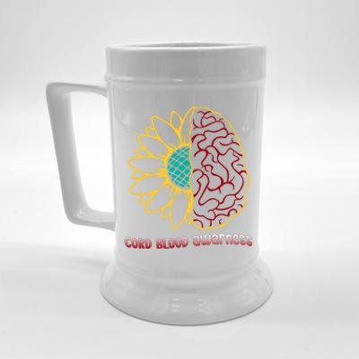 Cord Blood Awareness Month Sunflower Blue Ribbon Support Gift Beer Stein