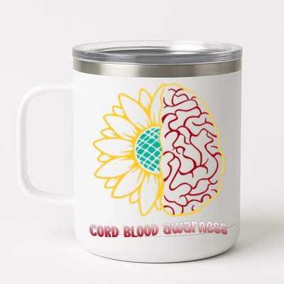 Cord Blood Awareness Month Sunflower Blue Ribbon Support Gift 12 oz Stainless Steel Tumbler Cup