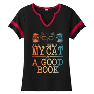 Cat & Book Art For Women Cat Librarian Novel Book Lover Ladies Halftime Notch Neck Tee