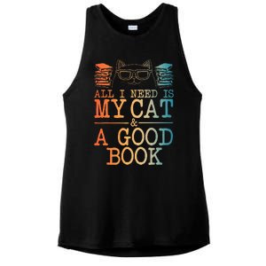 Cat & Book Art For Women Cat Librarian Novel Book Lover Ladies PosiCharge Tri-Blend Wicking Tank