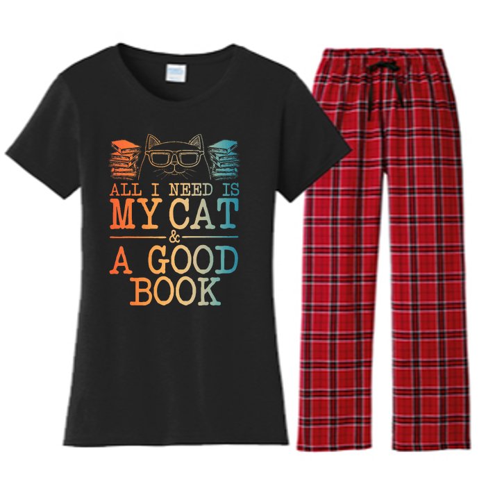 Cat & Book Art For Women Cat Librarian Novel Book Lover Women's Flannel Pajama Set