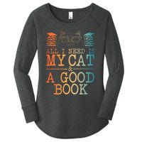 Cat & Book Art For Women Cat Librarian Novel Book Lover Women's Perfect Tri Tunic Long Sleeve Shirt