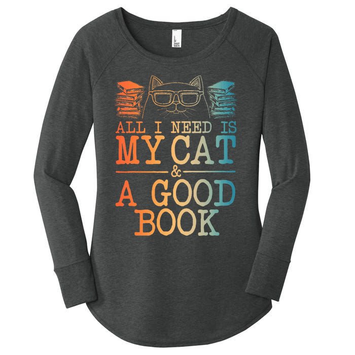 Cat & Book Art For Women Cat Librarian Novel Book Lover Women's Perfect Tri Tunic Long Sleeve Shirt