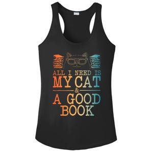 Cat & Book Art For Women Cat Librarian Novel Book Lover Ladies PosiCharge Competitor Racerback Tank