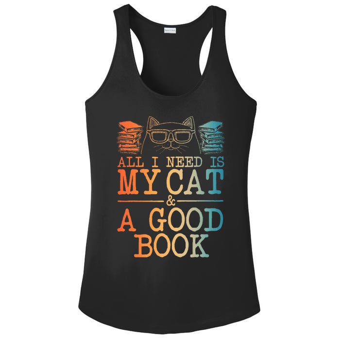 Cat & Book Art For Women Cat Librarian Novel Book Lover Ladies PosiCharge Competitor Racerback Tank