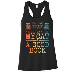 Cat & Book Art For Women Cat Librarian Novel Book Lover Women's Racerback Tank