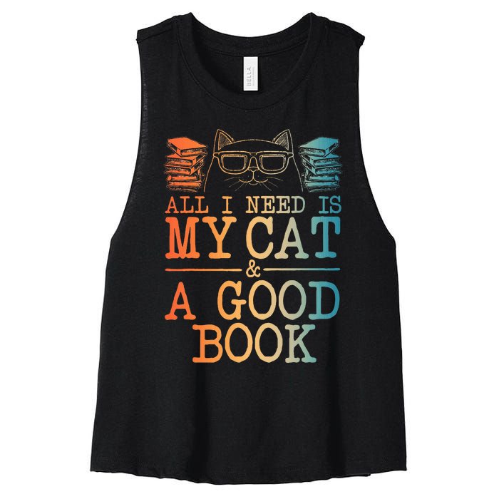 Cat & Book Art For Women Cat Librarian Novel Book Lover Women's Racerback Cropped Tank