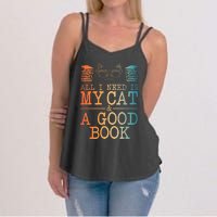 Cat & Book Art For Women Cat Librarian Novel Book Lover Women's Strappy Tank