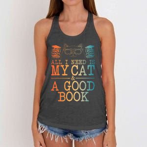 Cat & Book Art For Women Cat Librarian Novel Book Lover Women's Knotted Racerback Tank