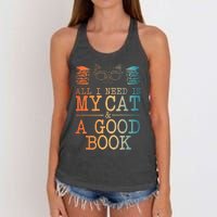 Cat & Book Art For Women Cat Librarian Novel Book Lover Women's Knotted Racerback Tank