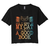 Cat & Book Art For Women Cat Librarian Novel Book Lover Women's Crop Top Tee