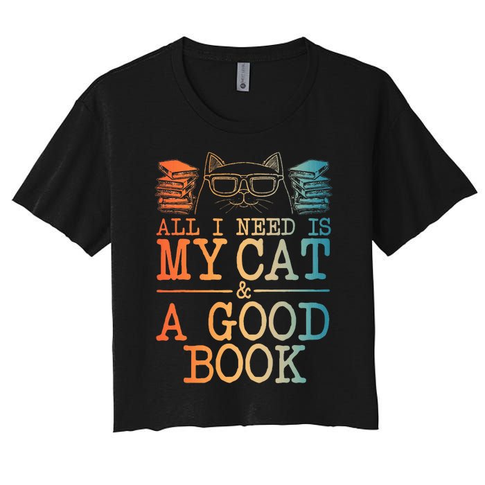 Cat & Book Art For Women Cat Librarian Novel Book Lover Women's Crop Top Tee