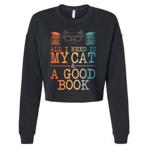 Cat & Book Art For Women Cat Librarian Novel Book Lover Cropped Pullover Crew