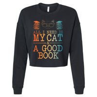 Cat & Book Art For Women Cat Librarian Novel Book Lover Cropped Pullover Crew